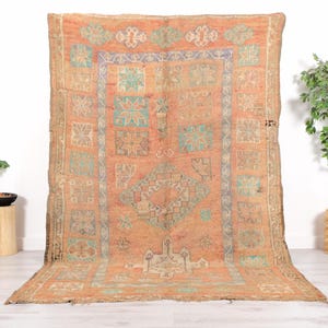 Vintage Moroccan Rug, Pink Boujaad Rug, 6x9 FT