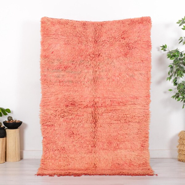 Vintage Pink Boujaad Rug, Monochrome Moroccan Rug, 4x7 FT