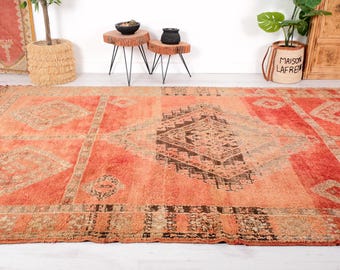 ヴィンテージ モロッコ ラグ、本物の赤いブージャード ラグ、7 x 12