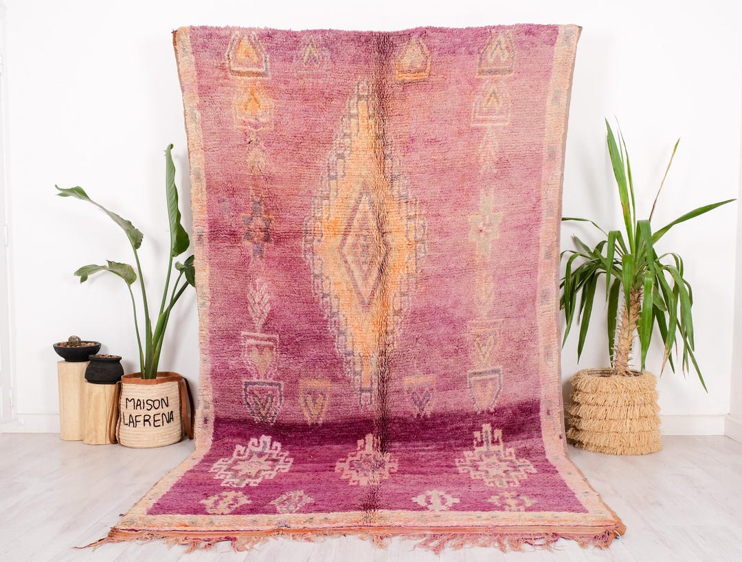 ヴィンテージモロッコラグ、本物のブージャードラグ、6 x 10フィート