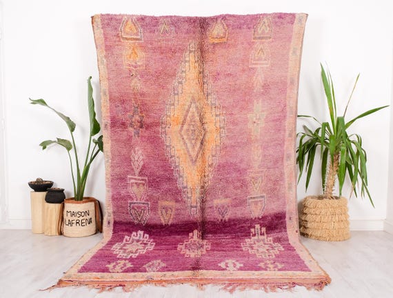 ヴィンテージモロッコラグ、本物のブージャードラグ、6 x 10フィート