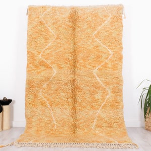 Fabulous Moroccan Rug, Yellow Beni Ourain Rug, Yellow Area Rug,  5.1 FT x 7.8 FT