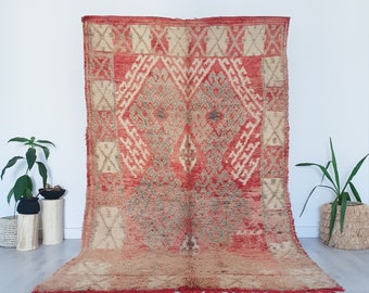 Vintage Moroccan Rug, Authentic Red Boujaad Rug, 6x10 FT