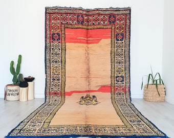 Vintage Moroccan Rug, Authentic Yellow Boujaad Rug, 6.0 FT x 12.2 FT