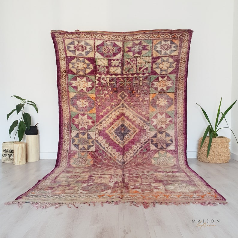 Vintage Marokkaans tapijt, authentiek paars Boujaad tapijt, 6.0 FT x 10.8 FT afbeelding 8