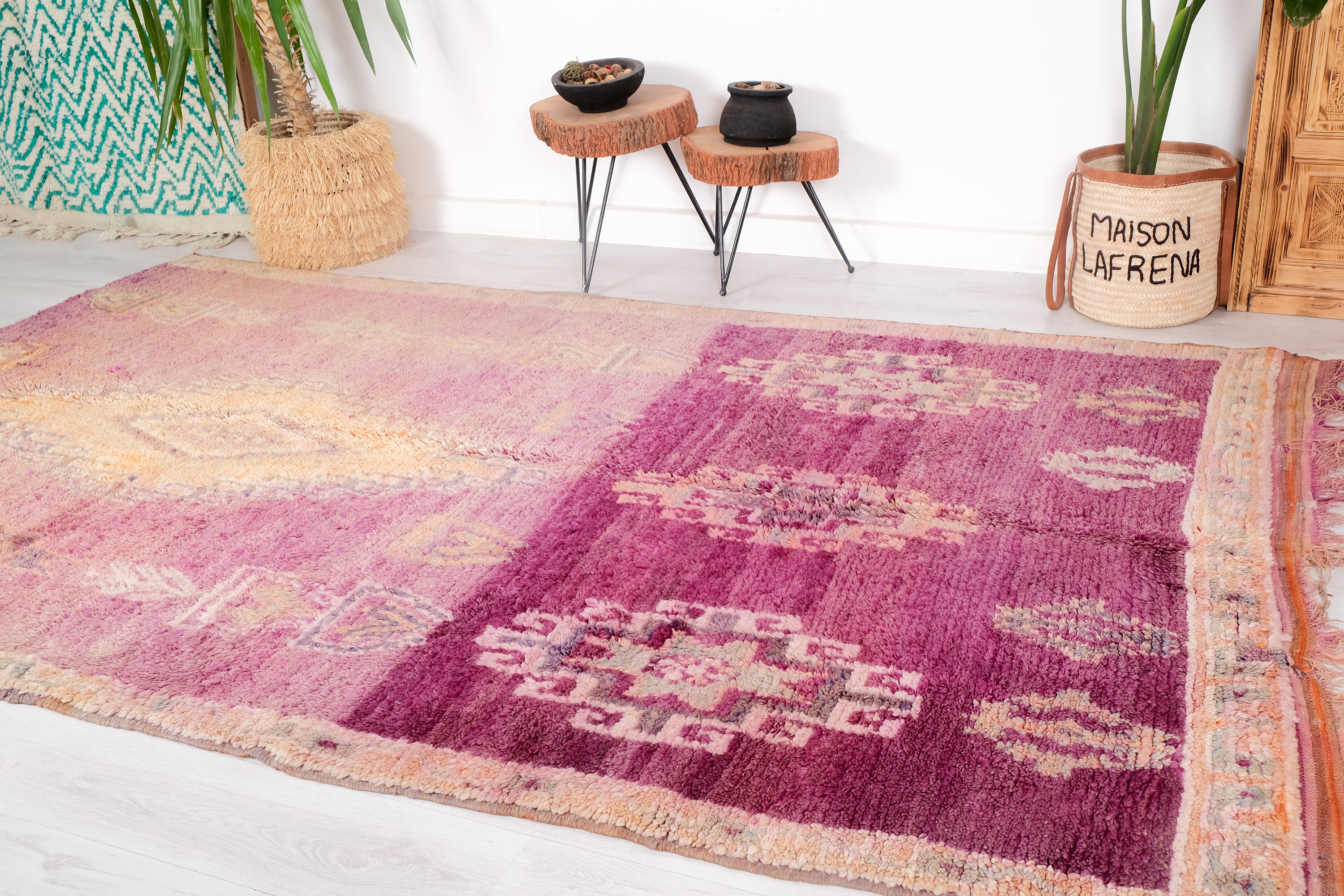 ヴィンテージモロッコラグ、本物のブージャードラグ、6 x 10フィート