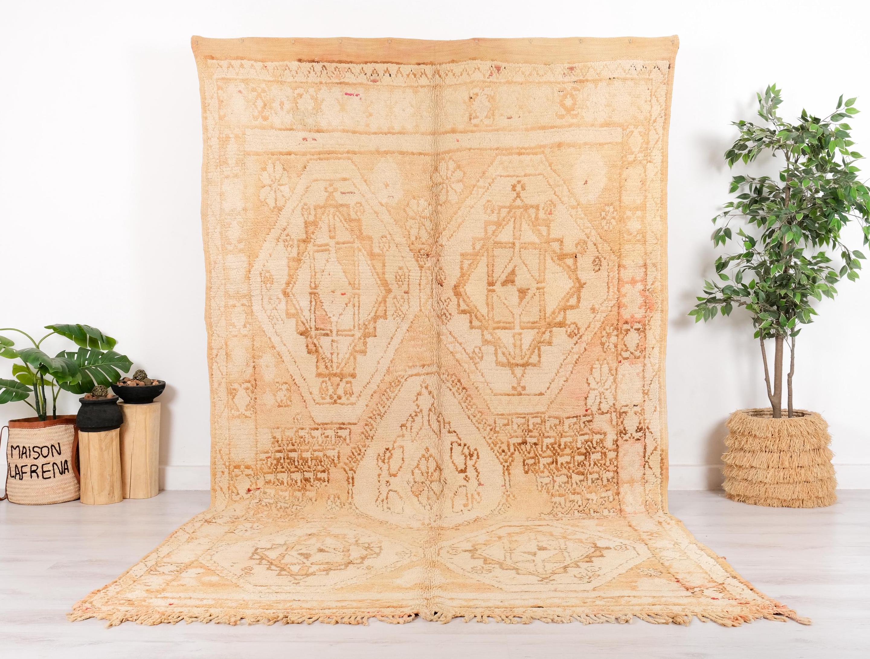 ヴィンテージモロッコラグ、本物のブージャラグ、6 x 11フィート