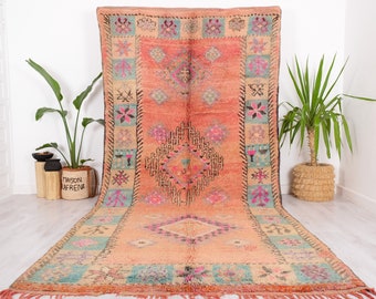 Alfombra marroquí vintage, alfombra Boujaad rosa, 6x13 FT