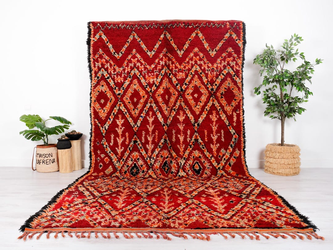 7x12 Rug Vintage Moroccan Rug, Authentic Red Boujaad Rug, 7x12 FT - Etsy