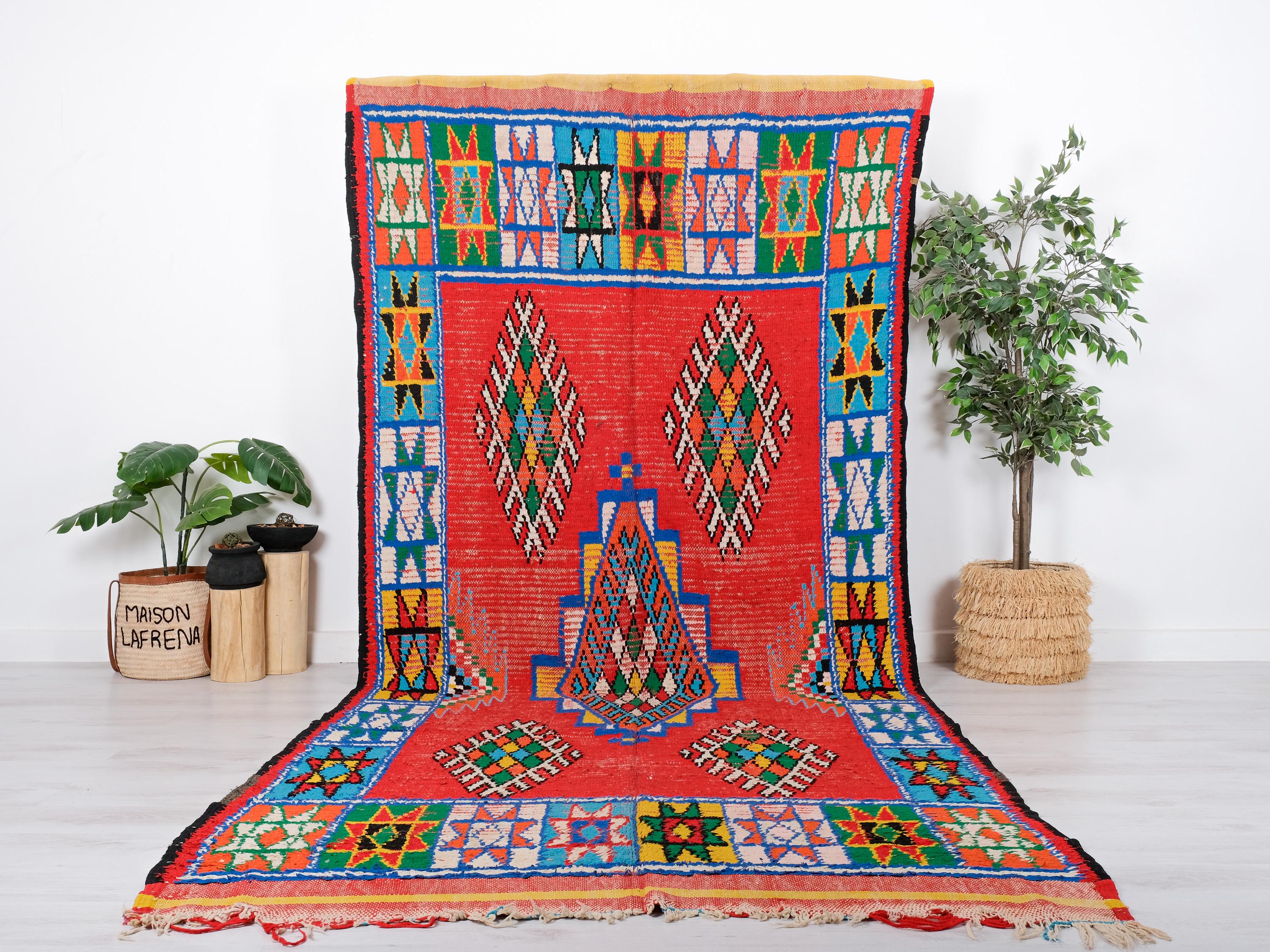 ヴィンテージ モロッコ ラグ、本物のブジャド ラグ、6 x 13 フィート