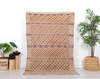 ヴィンテージ アジラル ラグ、本物のモロッコ製ラグ、4 x 7 フィート