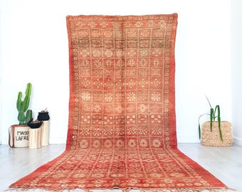 Vintage röd Boujaad-matta, autentisk marockansk matta, 12,5 x 3,6 meter