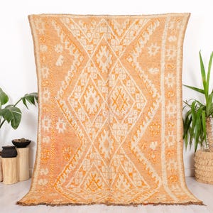 Vintage Moroccan Rug, Authentic Peach Boujad Rug, 6x8 FT