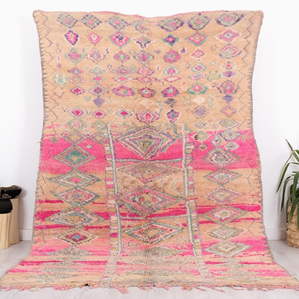 Vintage Moroccan Rug, Pink Boujaad Rug, 6x9 FT
