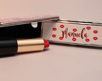 Personalisierte Lippenstift-Box, Lippenbalsam-Etui mit Spiegel