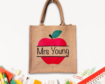 Personalised Teacher Jute Tote Bag, Birthday, Gift, Custom