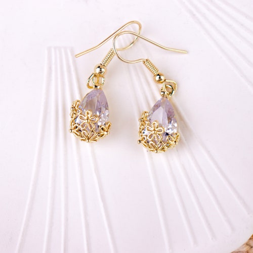 Gold Plated Crystal Teardrop Drop Earrings, Hook Earrings, Drop Earrings, Crystal Earrings, Jewelry Gifts for Women, Gifts for shops Bridesmaids