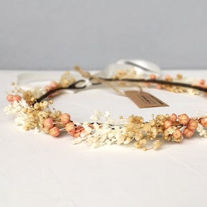 blush pink flower crown for wedding, blush ivory flower crown, Dried flower crown, baby breath band, elegant flower headband