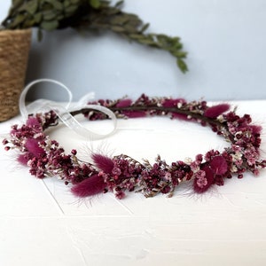 Dried Plum Flower Crown: Purple Wedding Floral Tiara