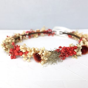 Couronne de fleurs séchées rouge, couronne de fleurs sauvages, couronne gypsophile, couronne de fleurs rouge, couronne de mariage rouge, couronne de fleurs bohème, couronne de fleurs pour enfants