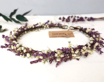 Lavender dried flower crown, baby breath flower crown, Real Dry Flower Wreath, Lavender flower crown,Flower crown wedding,Child flower crown