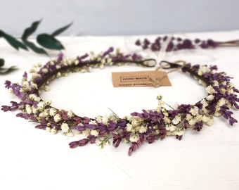 Lavender dried flower crown, baby breath flower crown, Real Dry Flower Wreath, Lavender flower crown,Flower crown wedding,Child flower crown