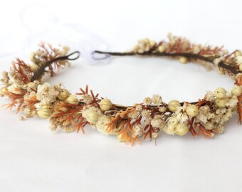 Coroa de flores de gypsophila, guirlanda de flores secas, casamento rústico boho