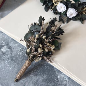 Greenery Dried Flower Boutonniere, Wedding Groom Boutonniere, Natural Floral Buttonhole,Groomsman Boutonniere, Boho Wedding Accessory Gift