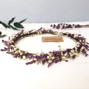 Lavender dried flower crown, baby breath flower crown, Real Dry Flower Wreath, Lavender flower crown,Flower crown wedding,Child flower crown