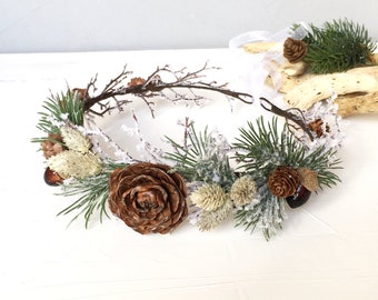 Winter Pine Cone Flower Crown, Christmas Headpiece