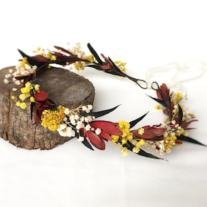 Couronne de fleurs colorées, couronne de fleurs sèches, couronne de fleurs sauvages, couronne gypsophile, couronne rustique, couronne de fleurs pour enfants, couronne de cheveux bohème
