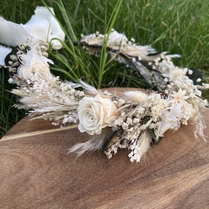 Boho white dried flower crown Natural wedding flowers Crown White & green floral bridal crown Gift Rustic Dried flower Wedding crown