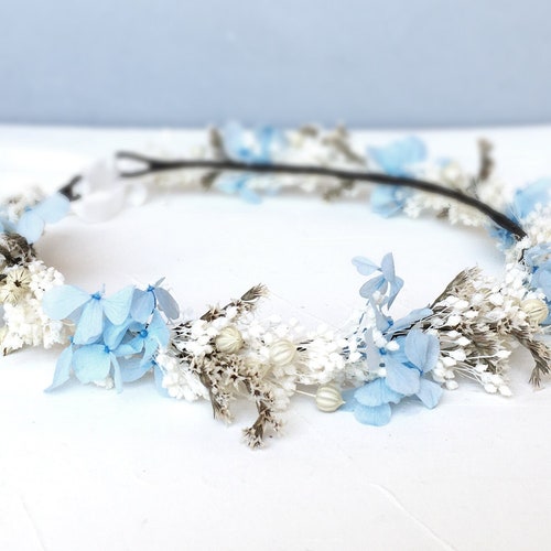 Dusty Blue Dried Boho Flower Crown Blue Wedding Flowers Etsy