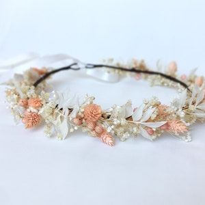 Couronne de fleurs sèches roses et blanches, couronne de fleurs sauvages, couronne de fleurs roses, couronne de tête rustique, couronne de fleurs roses, baby shower