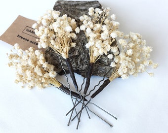 Baby's Breath Hair Pin, Bloemenmeisje, SetFlower Clip, bloem haarspeld, set droge bloem haarspeld, bruids haarspeld, bruidsmeisje haarspeld