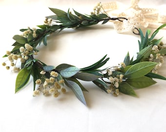 Green leaf headband, Green leaf bridal crown, Olivia flower crown, leaf headband for wedding, Baby's Breath Flower Crown, Flower crown