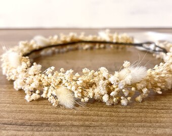 Handmade Dried Baby's Breath Flower Crown, Bridesmaid Floral Headpiece