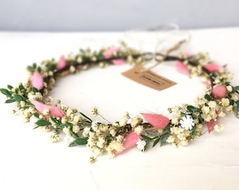 Pink & green flower crown, Dry flower crown, wildflower crown, Rustic head wreath, Yellow flower wreath, Baby shower, girl crown,flower girl