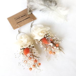 Orange flower earring, Boho flower earring, Dry flower earring, Earring, Flower earring for bride, baby shower, Bridal accessories
