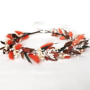 Orange flower bridal crown, Orange boho flower crown, Buttercup headpiece, dried flower crown, Orange leaf flower crown, Wild flower crown