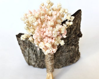 Dusty pink boutonniere, Groomsmen boutonniere, Dried flower boutonniere, Wedding boutonniere for men, Light pink baby's breath boutonniere