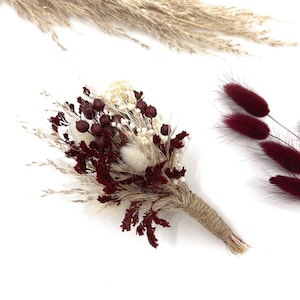Burgundy Dried Flower Boutonniere: Rustic Wedding Buttonhole