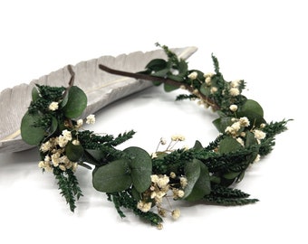 Eucalyptus leaf wedding headband, Green flower headband, Wedding headpiece Bridal flower crown,  Baby's breath headband, Leaf crown