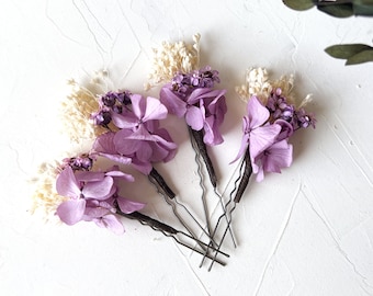 Lilac hydrangea hairpin, flower hairpin, 4-pack Flower Clip, Daisy flower hairpin, set dry flower hairpin, bridal hairpin,bridesmaid hairpin