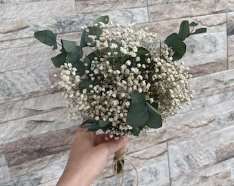 Eucalyptus Gypsophila Bouquet, Preserved Gypsophila, Bridal bouquet, wedding bouquet, buttercup, dry flower bouquet, wedding accessories
