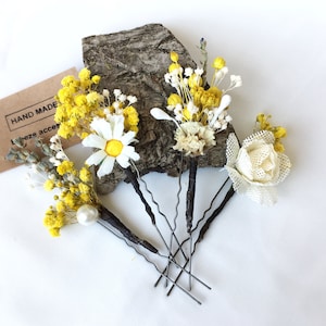 Yellow Dried Flower Hairpin Set: Bridal Hair Accessories (4-Pack)