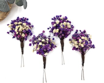 Horquilla de boda púrpura, accesorio para el cabello de novia de dama de honor, horquilla nupcial de aliento de bebé, accesorio para el cabello de flor preservada seca púrpura