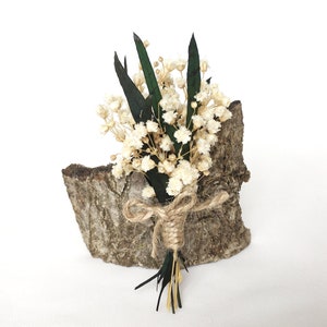 Real Dried Eucalyptus Boutonniere: Baby&#39;s Breath Wedding Flowers