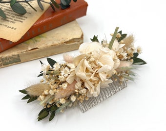 Blush preserved flower hair comb, Blush Pink flower hair comb, Dried flower hair comb, Bohemian bridal comb, rustic flower hair comb