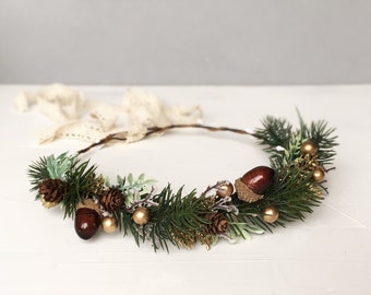 Winter Pine Cone Flower Crown, Christmas Headpiece, Woodland Wedding